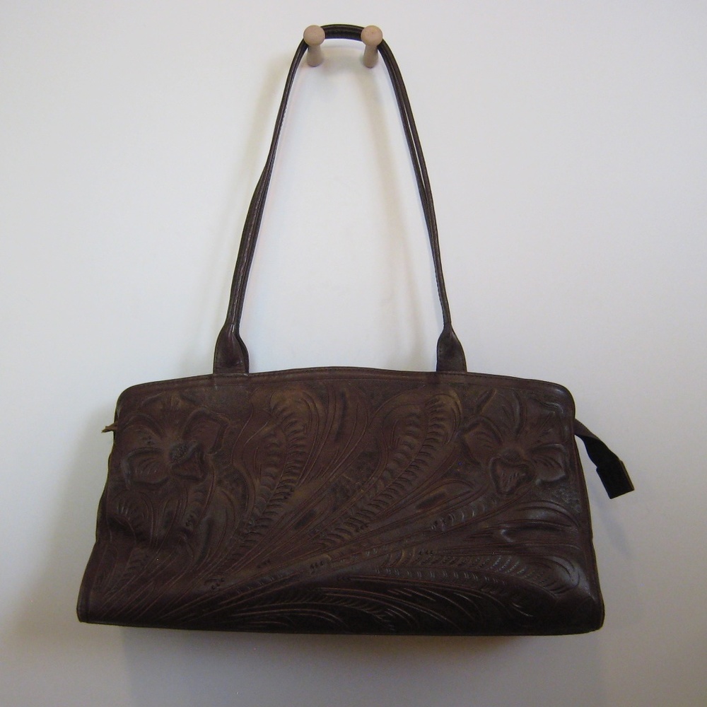 Dark Brown Tooled Leather Handbag